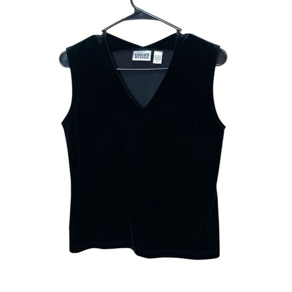 Chico’s Design Black Velvet Sleeveless Blouse V Neck M - Picture 1 of 4